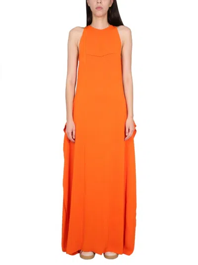 LANVIN ROUND NECK LONGUETTE DRESS WITH CONCEALED DESIGN