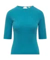 Lanvin Rib Knit Short Sleeve Sweater In Blue