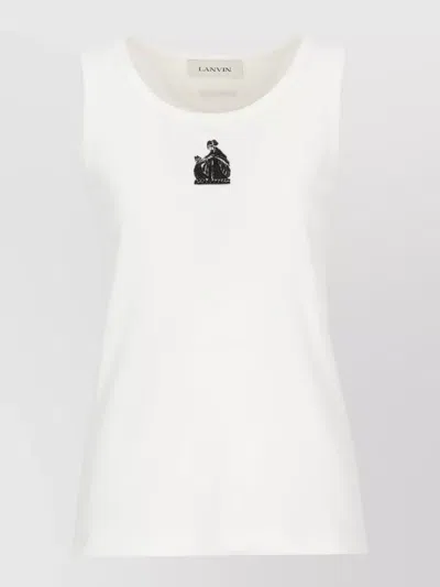 Lanvin Round Neck Sleeveless Top Beaded Embroidery In White