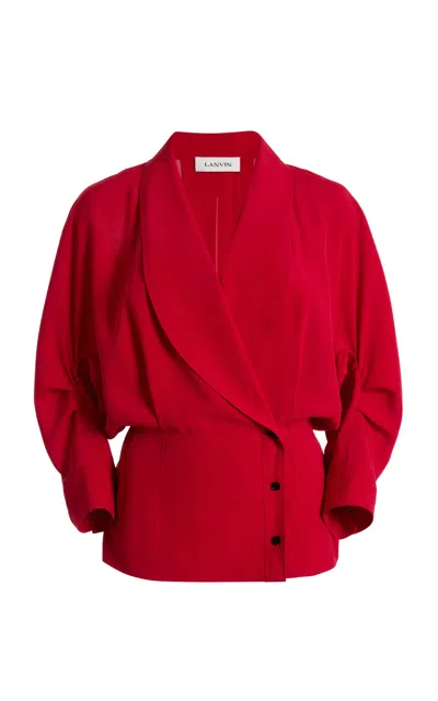 Lanvin Round-shoulder Wrap Cotton-linen Top In Red