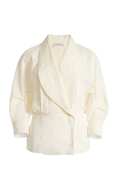 Lanvin Round-shoulder Wrap Silk-blend Top In Metallic