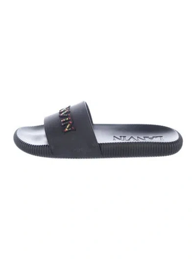 Pre-owned Lanvin Rubber Graphic Print Slides In Blue