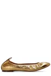 Lanvin Ruched Detail Metallic Ballerina Shoes In Golden