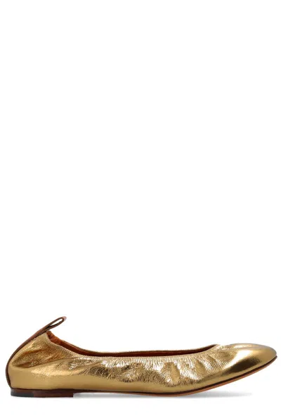 Lanvin Ruched Detail Metallic Ballerina Shoes In Golden