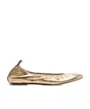 Lanvin Ruched Detail Metallic Ballerina Shoes In Nude