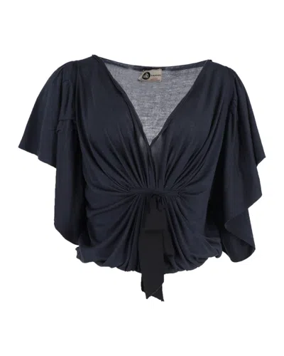 Lanvin Ruched Front Top In Navy Blue Cotton