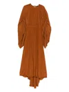 Lanvin Crinkled Satin Ruched Sleeve Gown In Brown