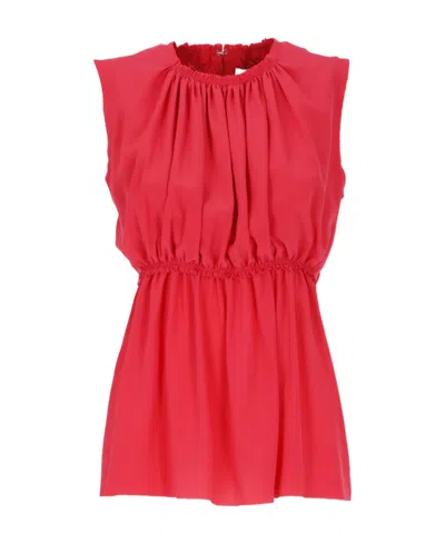 Lanvin Ruched Sleeveless Silk Blouse In Red