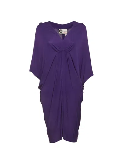 Pre-owned Lanvin Ruched V-neck Midi Dress In Purple