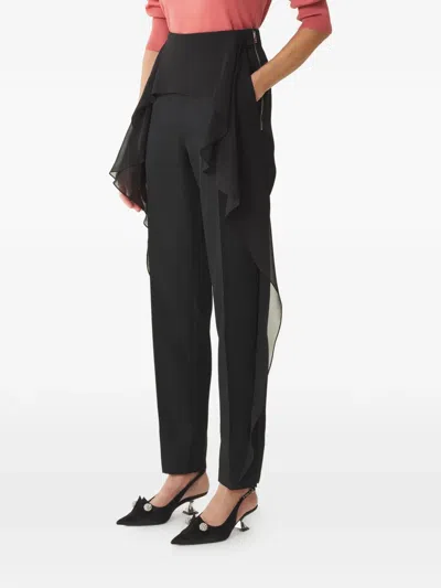 Lanvin Ruffle-detail Side-zip Trousers In Black