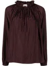 Lanvin Gathered Neckline Long Sleeve Blouse In Burgundy