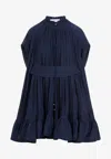 Lanvin Short Ruffle Dress Front Drawstring In Blue