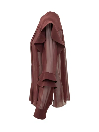 Lanvin Ruffle Silk Blouse With Mother-of-pearl Buttons In Garnet