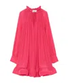 Lanvin Short Dress In Watermelon Charmeuse With Long Sleeves And Ruffles In Red