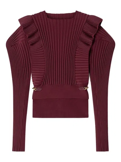 Lanvin Ruffled-detail Long-sleeve Sweater In Burgundy