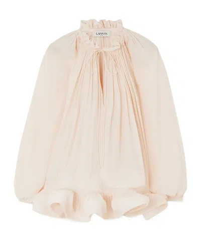 Lanvin Ruffled Gathered Charmeuse Blouse In Brown