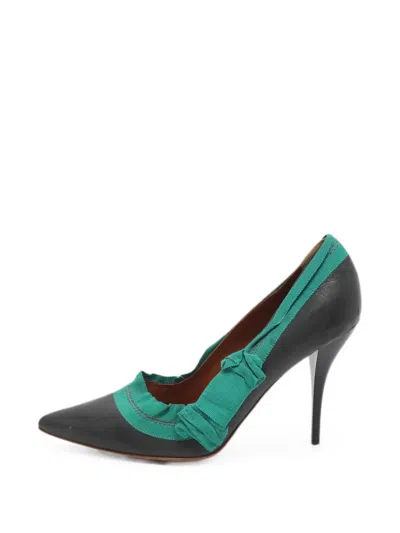 Pre-owned Lanvin Ruffled Grosgrain-trim Pumps In Black