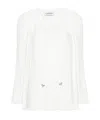 Lanvin Pleated Frilled Neckline Top With Bead Embellishment In White
