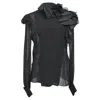 Lanvin Ruffled Lace-trimmed Chiffon Blouse In Black Silk In Black