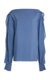 Lanvin Ruffled Silk Blend Blouse In Blue