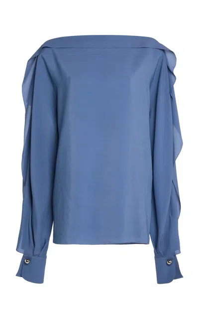 Lanvin Ruffled Silk Blend Blouse In Blue