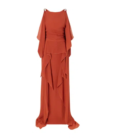 Lanvin Ruffled Silk-chiffon Gown In Brown