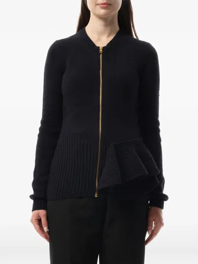 Lanvin Ruffled-trim Zip-up Cardigan In Black
