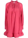 Lanvin Short Dress In Watermelon Charmeuse With Long Sleeves And Ruffles In Purple