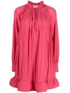 Lanvin Short Dress In Watermelon Charmeuse With Long Sleeves And Ruffles In Purple