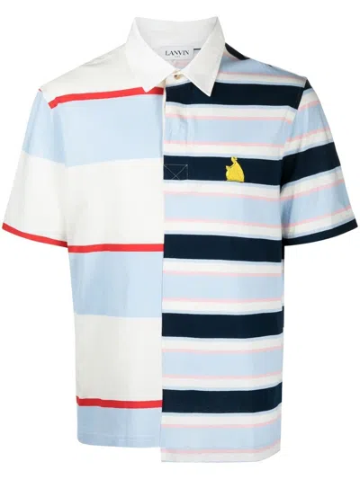 Lanvin Rugby Patchwork Striped Polo Shirt In Navy
