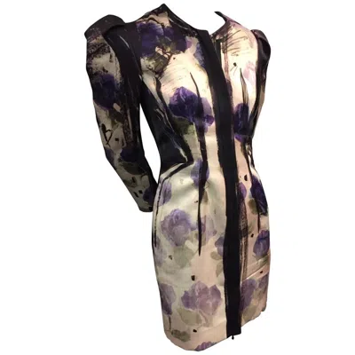 Pre-owned Lanvin Runway Silk Hand-painted Ombré Floral Dress Jacket W Shoulder Pleats In Black