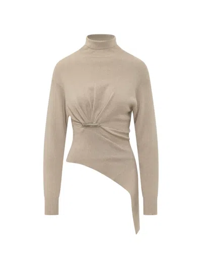 Lanvin Draped Asymmetric Knitted Sweater In Transparent