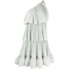 Lanvin Grey Pleated Flounced Dress In Green
