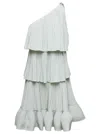 Lanvin Grey Pleated Flounced Dress In Green