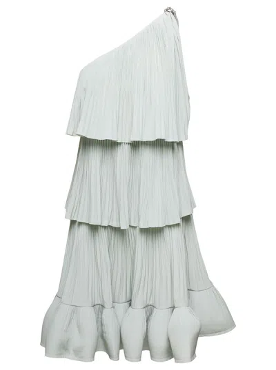 Lanvin Sage-green Pleated One-shoulder Dress In Polyester Woman