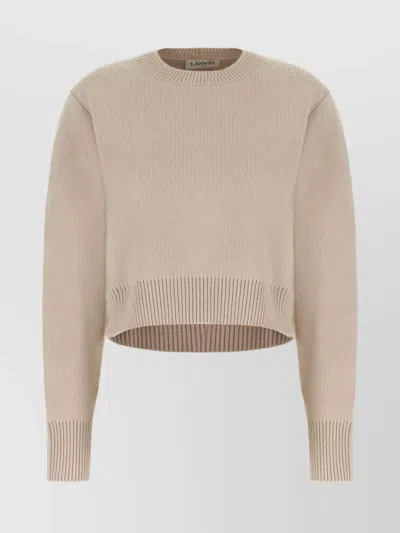 Lanvin Rib Trim Knit Cropped Sweater In Paper