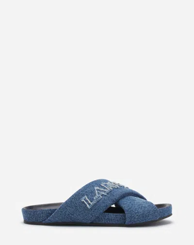 Lanvin Logo-embroidered Crossover Denim Slides In Denim Blue
