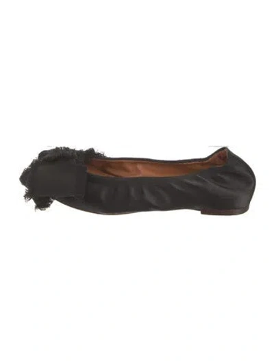 Pre-owned Lanvin Satin Bow Accents Ballet Flats In Black