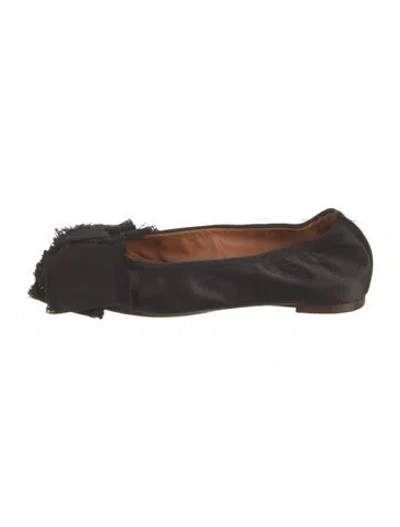 Pre-owned Lanvin Satin Bow Accents Ballet Flats In Black
