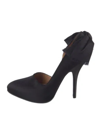 Pre-owned Lanvin Satin Bow Accents D'orsay Pumps In Black