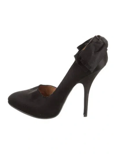 Pre-owned Lanvin Satin Bow Accents Pumps In Black