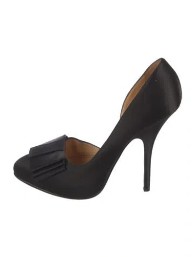 Pre-owned Lanvin Satin Bow Accents Pumps In Black