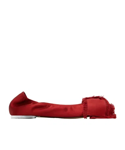 Lanvin Satin Bow Ballet Flats In Red