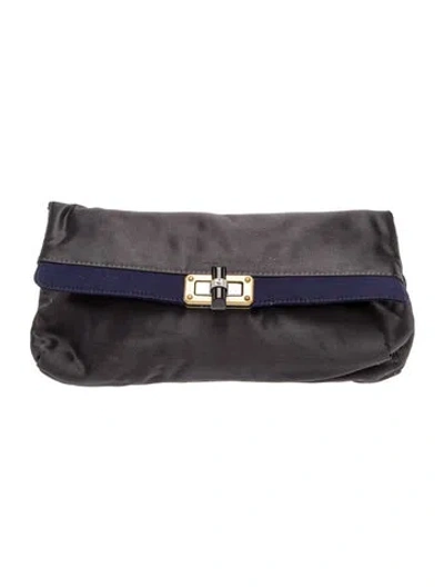 Pre-owned Lanvin Satin Clutch Medium In Gray