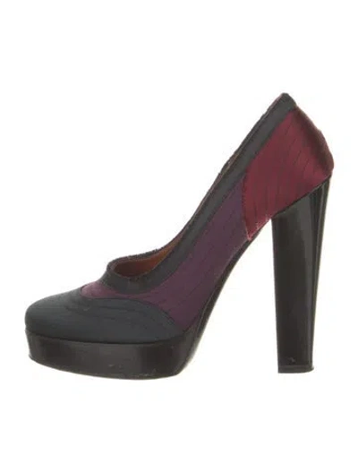 Pre-owned Lanvin Satin Colorblock Pattern Pumps