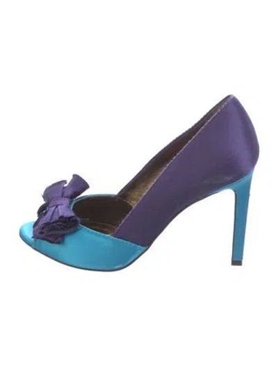 Pre-owned Lanvin Satin Colorblock Pattern Pumps In Blue/purple