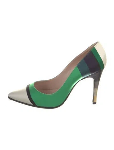 Pre-owned Lanvin Satin Colorblock Pattern Pumps In Green