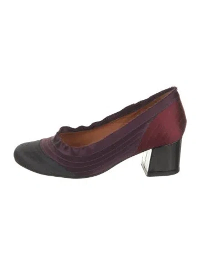 Pre-owned Lanvin Satin Colorblock Pattern Pumps In Purple
