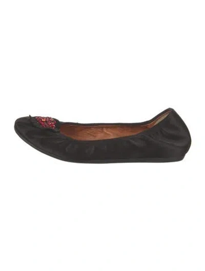 Pre-owned Lanvin Satin Crystal Embellishments Ballet Flats In Black