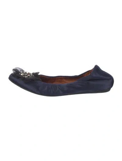 Pre-owned Lanvin Satin Crystal Embellishments Ballet Flats In Blue